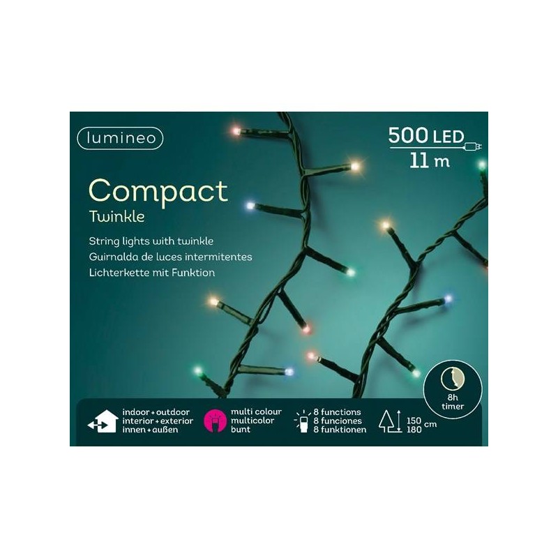 LED COMPACT 500 LUCI 11mt INTERMITTENTI FILO VERDE DA ESTERNO MULTICOLOR