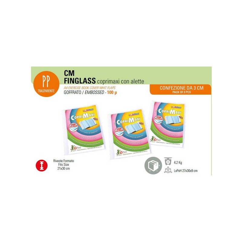 COPERTINA COPRI MAXI FINGLASS 21x30cm TRASPARENTI /COLORATI 3pz