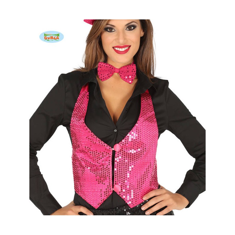 GILET DONNA PAILLETTES FUCSIA
