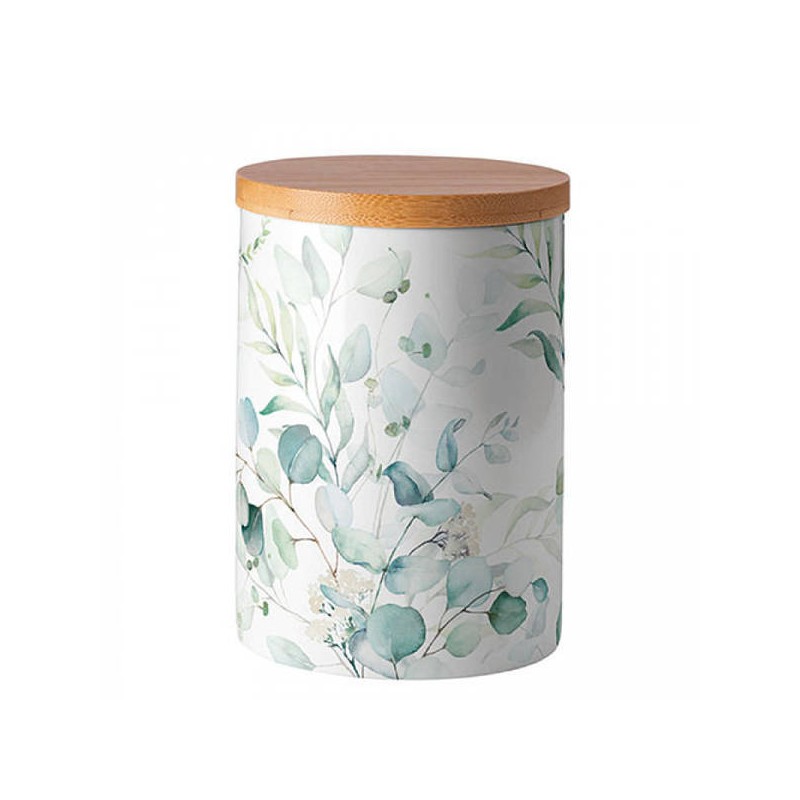 BARATTOLO CERAMICA EUCALIPTUS ALL OVER C/TAPPO BAMBU ø10cm H.13,5cm