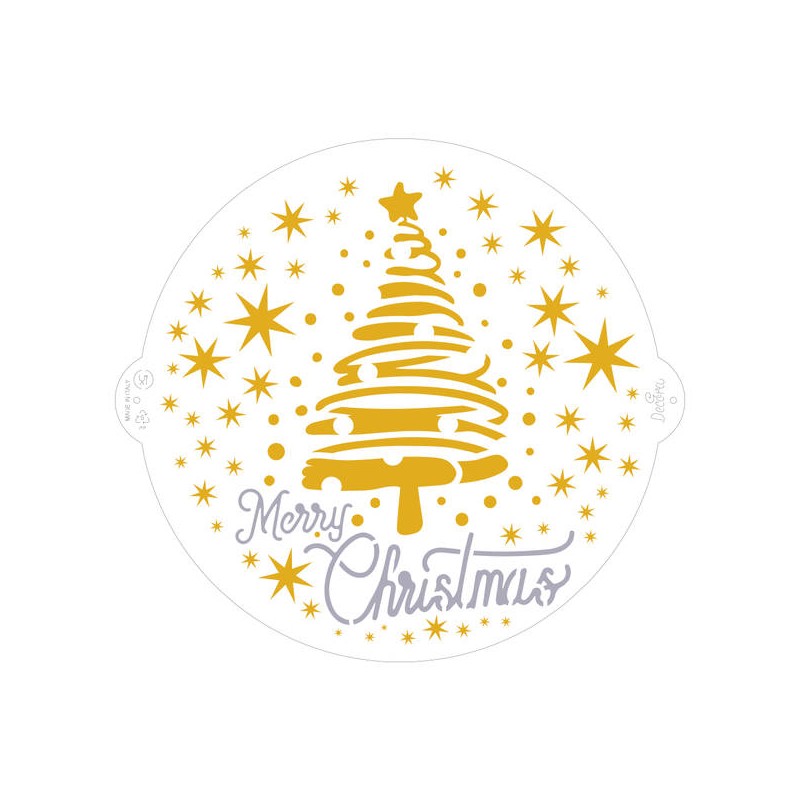 STENCIL MERRY CHRISTMAS TREE & STARS ø25cm