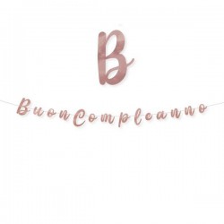 FESTONE ITALIC BUON COMPLEANNO ROSEGOLD METAL cm15x3mt