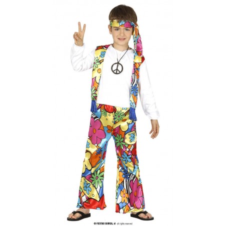 COSTUME HIPPIE FASCIA MAGLIA GILET E PANTALONI 7-9 ANNI