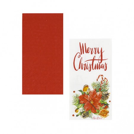 TOVAGLIOLI 33x33 DECORO STELLA NATALE E ROSSO 16pz
