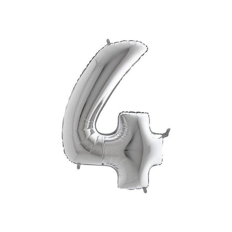 PALLONE NUMERO 4 MYLAR 102cm 40 ARGENTO