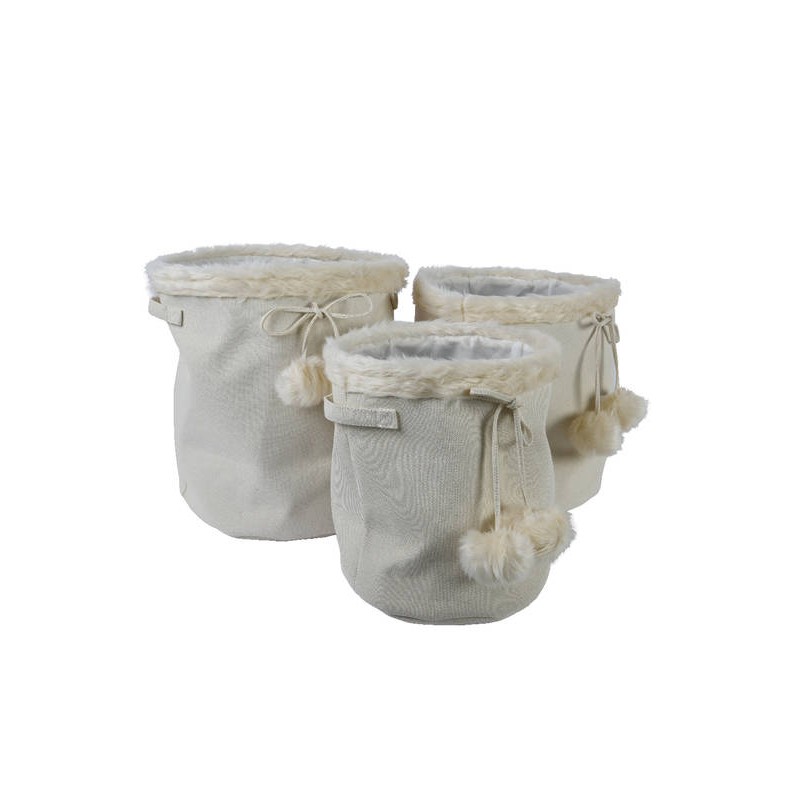 CESTO TONDO POLYESTER PANNA CON POMPOM Ø40xh45cm 3/3 1pz