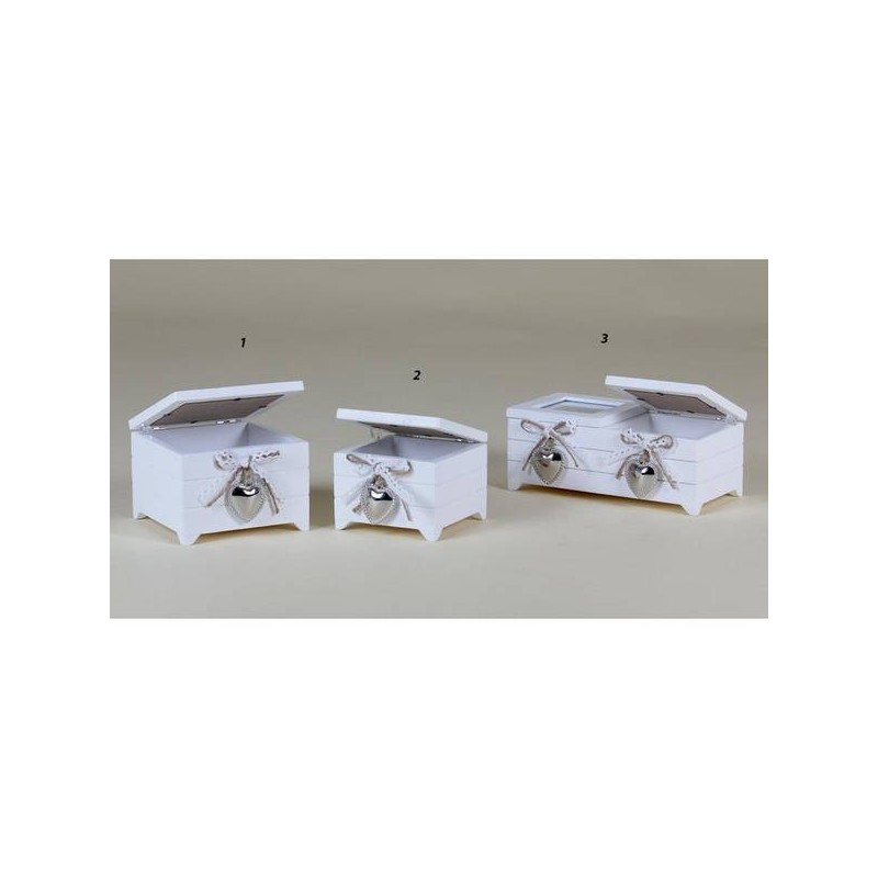 COFANETTO LEGNO P.TA GIOIE RETTANG. BIANCO C/CUORE 2 SCOMPARTI 20x10x8cm