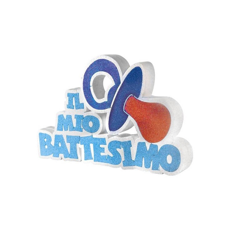SCRITTA IN POLISTIROLO BATTESIMO CELESTE CIUCCIO 40x25x5cm