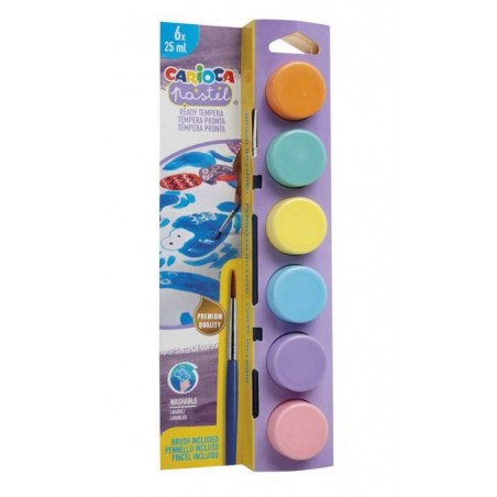 TEMPERA PASTEL IN VASETTO 25ml CON PENNELLO CARIOCA 6pz