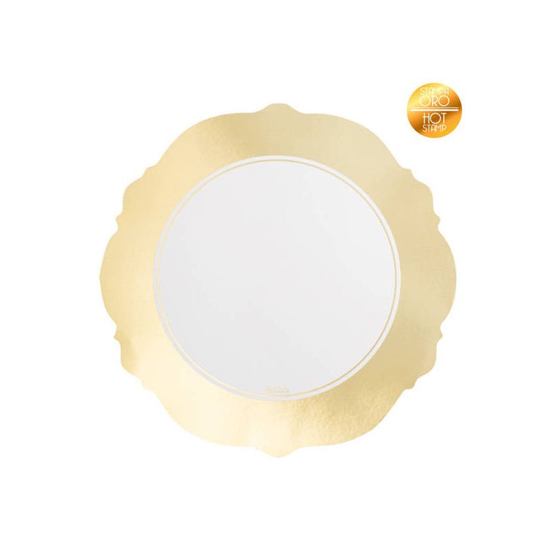 SOTTOPIATTI LIBERTY ø33cm BIANCO BORDO ORO METAL 4pz