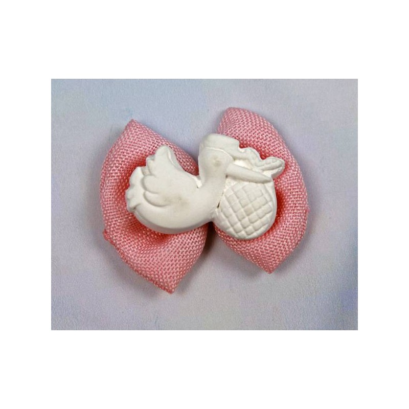 APPLICAZIONE PAPILLON TESSUTO COL.ROSA C/CICOGNA GESSO 12pz