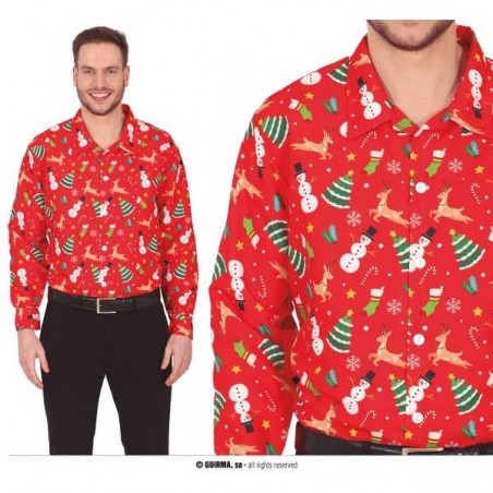 CAMICIA ROSSA CON STAMPA PUPAZZO DI NEVE TG.L 52-54