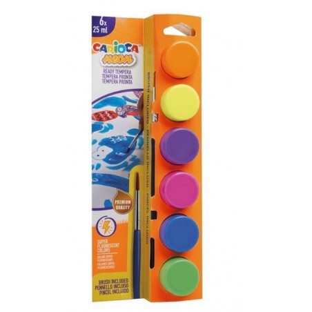 TEMPERA NEON IN VASETTO 25ml CON PENNELLO CARIOCA 6pz
