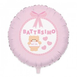 PALLONE MYLAR 45cm BATTESIMO TEDDY ROSA