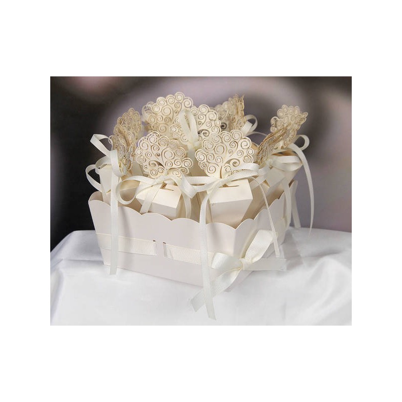 VASSOIO BIANCO C/NASTRINO + CONI ALBERO VITA 12pz