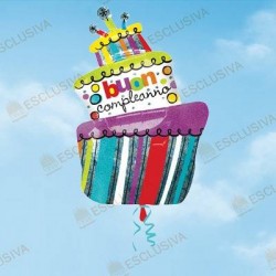 PALLONE MYLAR S/SHAPE TORTA BUON COMPLEANNO 61x94cm