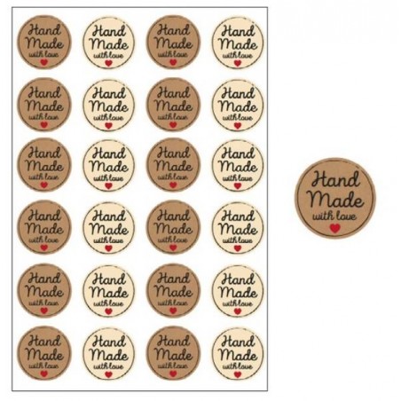 ETICHETTE ADESIVE HAND MADE WITH LOVE ø3x3cm 240pz