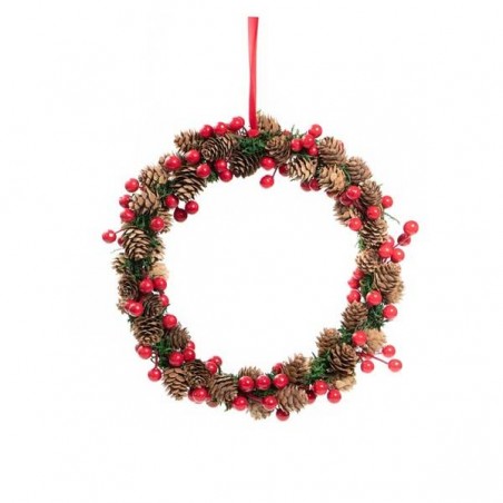 GHIRLANDA PIGNE E BACCHE ROSSE ø30cm