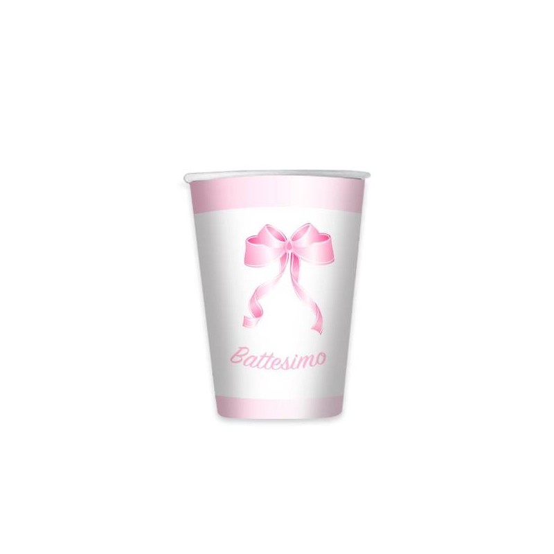BICCHIERI 200cc BATTESIMO ROSA 8pz