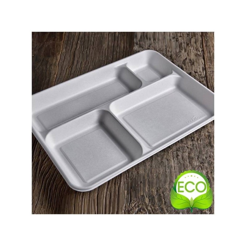 VASSOIO 4 SCOMPARTI POLPA BIO COMPOSTABILE 27x37cm 20pz