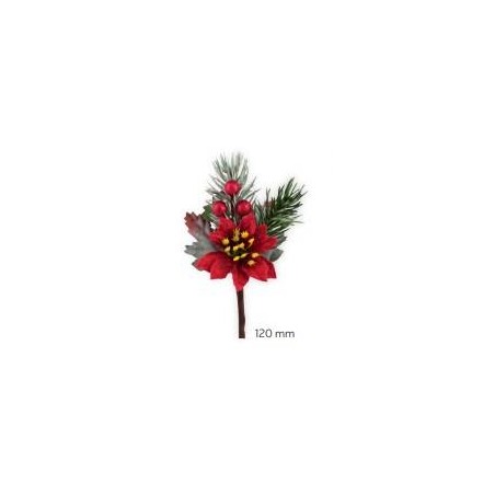 PICKS STELLA NATALE ROSSA C/BACCHE 12CM  12 pezzi