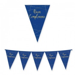 FESTONE BANDIERINE IN CARTA  BUON COMPLEANNO  BLU ORO 3mt