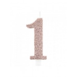 CANDELINA NUMERO 1 GLITTER ROSE GOLD 9,5cm
