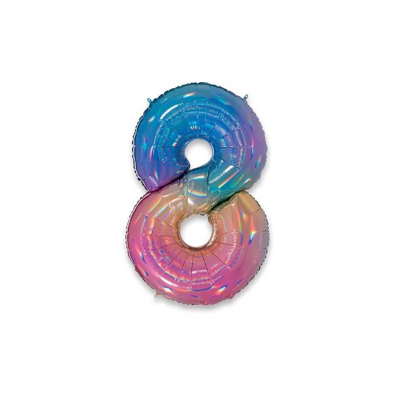 PALLONE NUMERO 8 MYLAR 102cm 40 RAINBOW