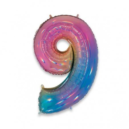 PALLONE NUMERO 9 MYLAR 102cm 40 RAINBOW