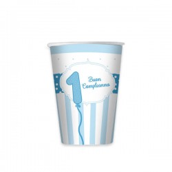 BICCHIERI 200cc BUON PRIMO COMPLEANNO CELESTE 8pz