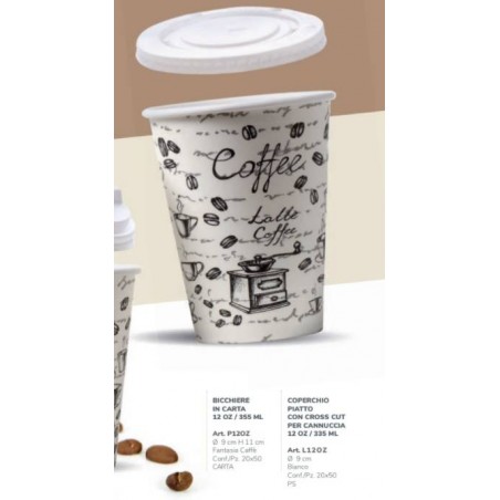 COPERCHI BICCHIERI IN CARTA 12oz 355ml FANTASIA CAFFè 50pz