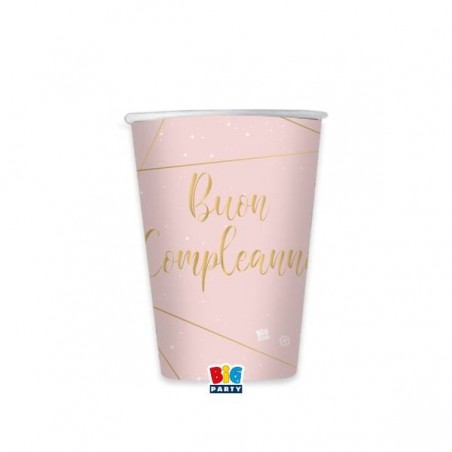 BICCHIERI BUON COMPLEANNO ROSA E  GOLD 200cc 8pz