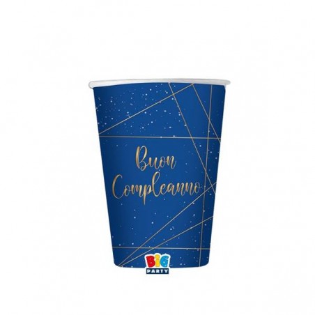BICCHIERI BUON COMPLEANNO BLUE GOLD 200cc 8pz