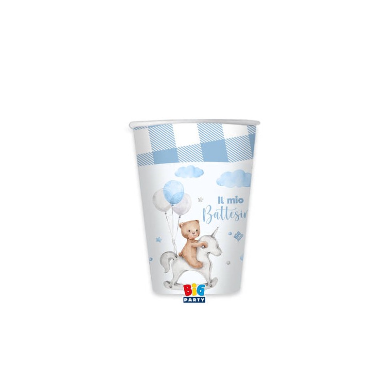 BICCHIERI 200cc BATTESIMO TEDDY BEAR CELESTE 8pz