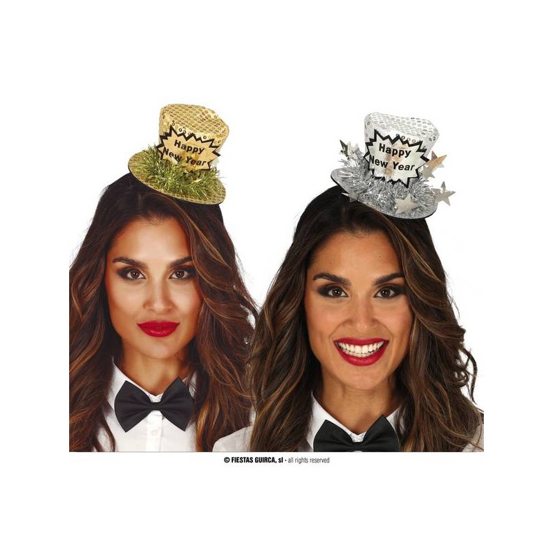 CAPPELLINO CON CERCHIETTO HAPPY NEW YEAR ARGENTO E ORO 1pz ASS.TO