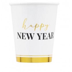 BICCHIERI 250cc HAPPY NEW YEAR CLOCK WHITE 8pz