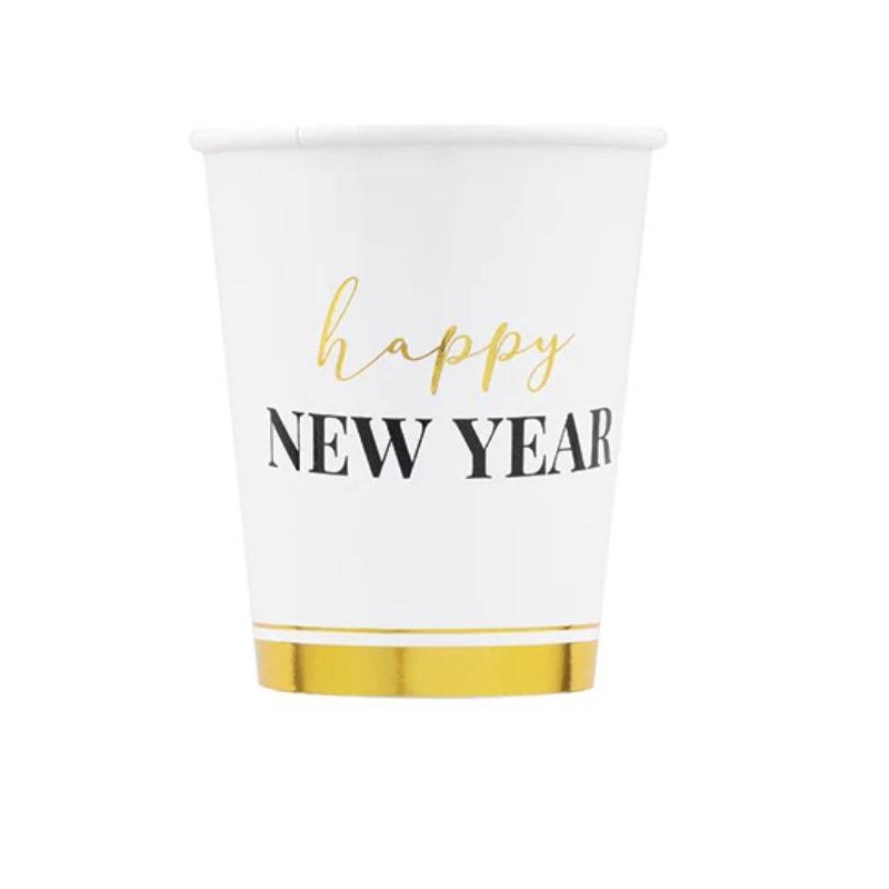 BICCHIERI 250cc HAPPY NEW YEAR CLOCK WHITE 8pz