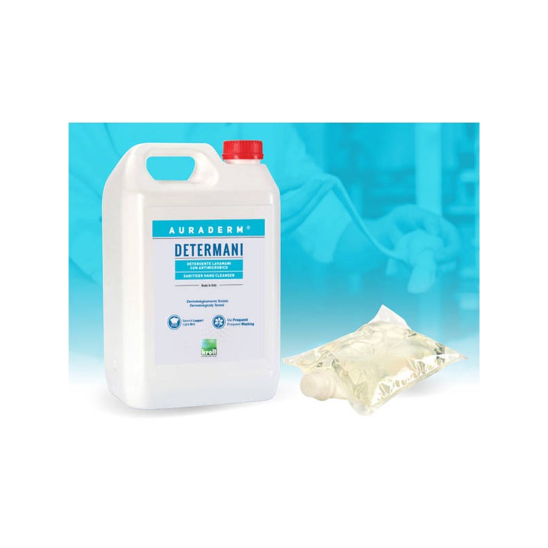 DETERGENTE LAVAMANI C/ANTIMICROBICO AURADERM DETERMANI 1lt CON DOSATORE KROLL