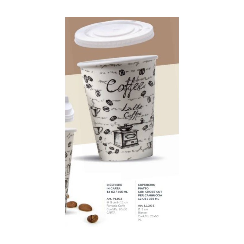COPERCHI BICCHIERI IN CARTA 12oz 355ml FANTASIA CAFFè 50pz