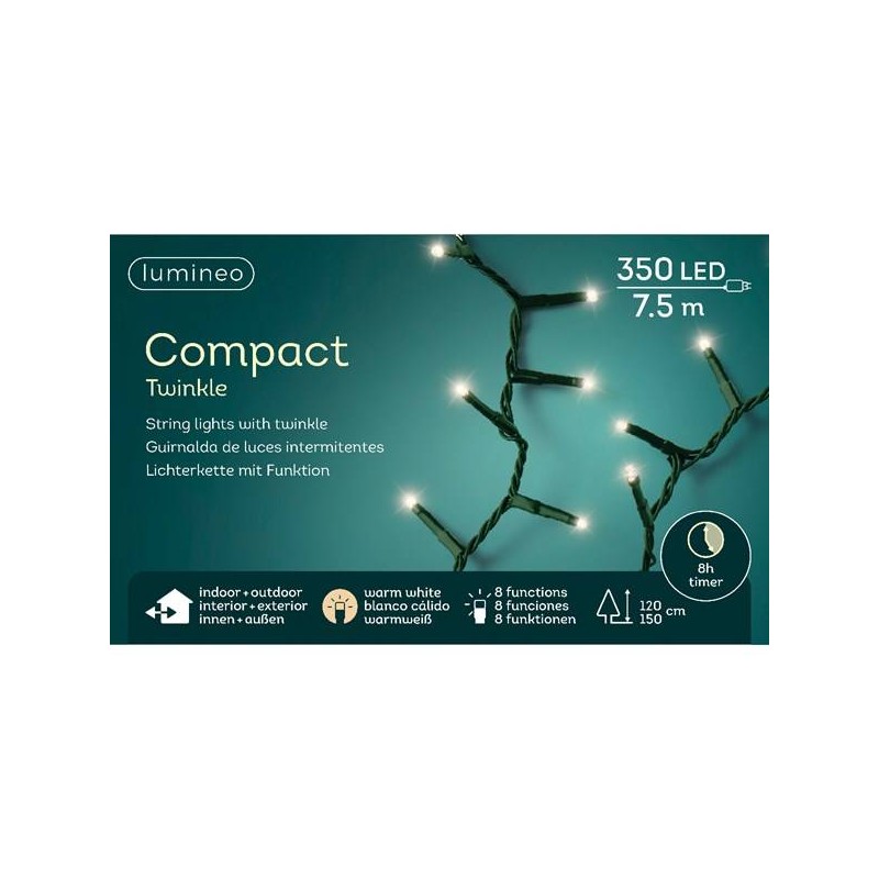 LED COMPACT 350 LUCI BIANCO CALDO 7,5mt INTERMITTENTI FILO VERDE DA ESTERNO