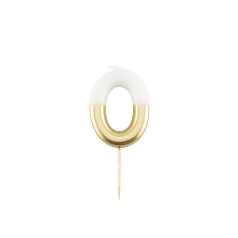 CANDELINA NUMERO 0 BIANCO/ORO 10,5cm