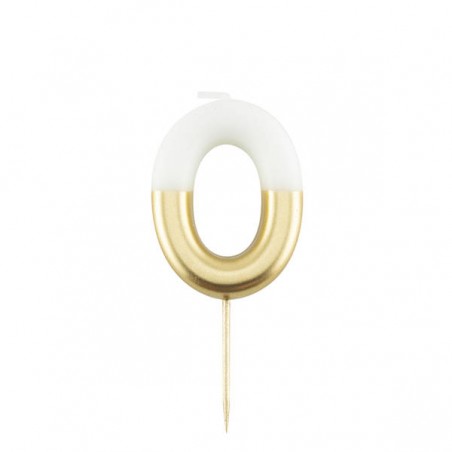 CANDELINA NUMERO 0 BIANCO/ORO 10,5cm