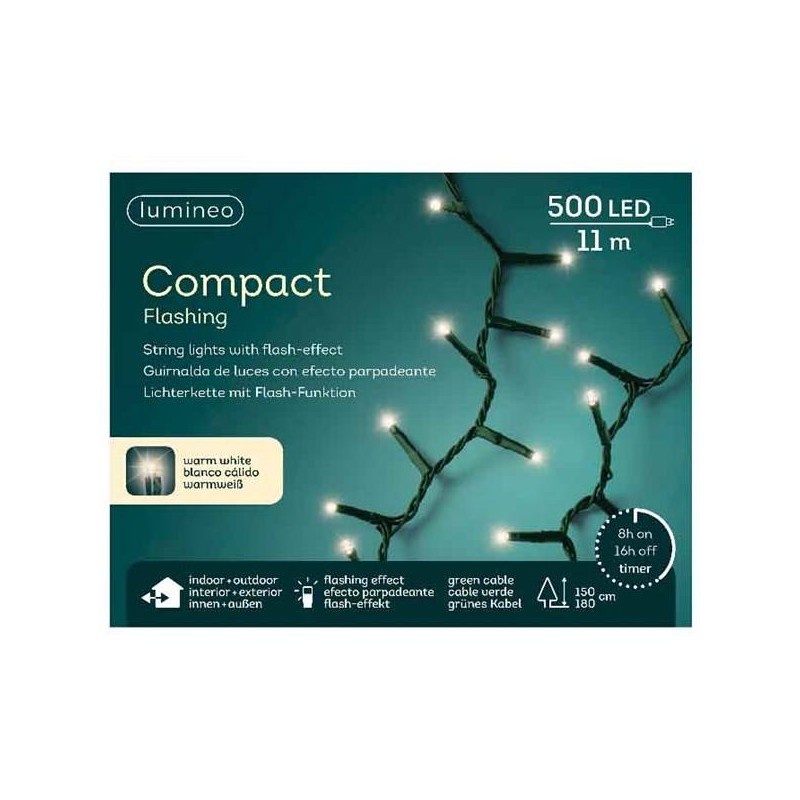 LUCI 500 LED 11mt FILO VERDE - BIANCO CALDO INT/EST EFFETTO LAMPEGGIANTE