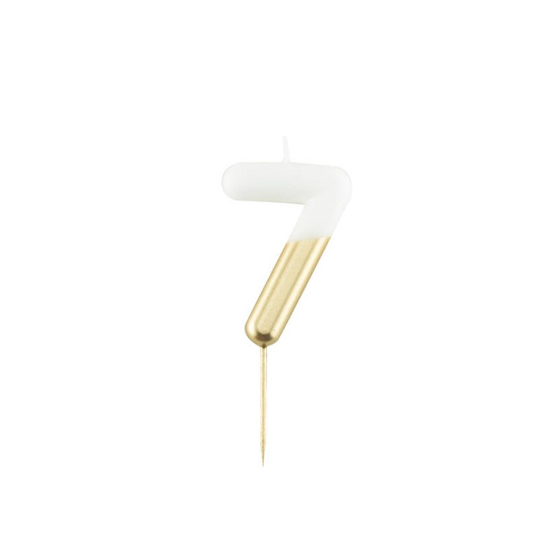 CANDELINA NUMERO 7 BIANCO/ORO 10,5cm