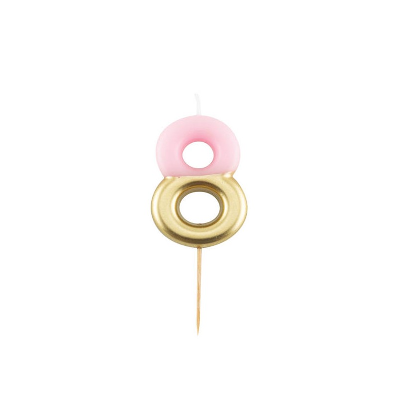 CANDELINA NUMERO 8 ROSA/ORO 10,5cm