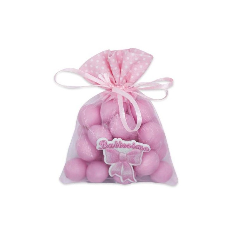 SACCHETTINI IN TULLE BATTESIMO ROSA cm 8x8 12pz