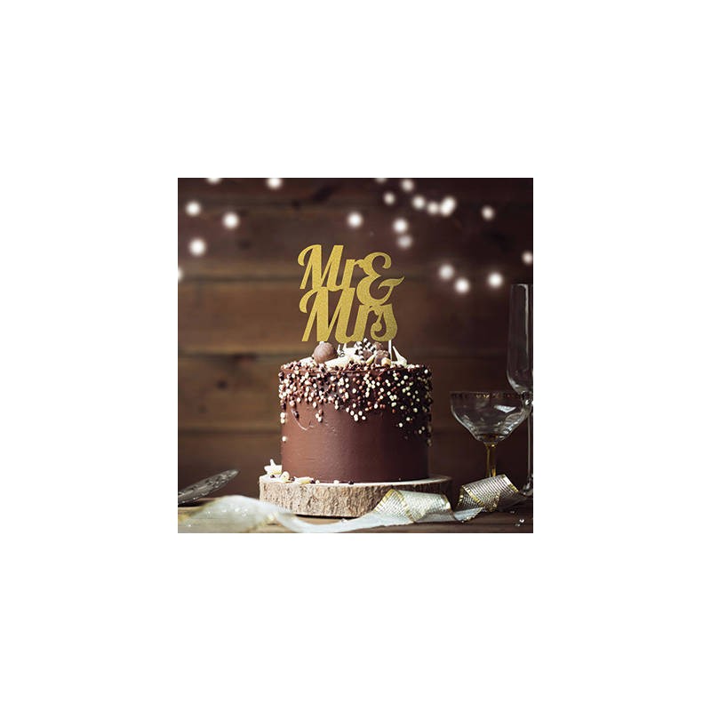 CAKE TOPPER GLITTER MR&MRS GOLD H24cm