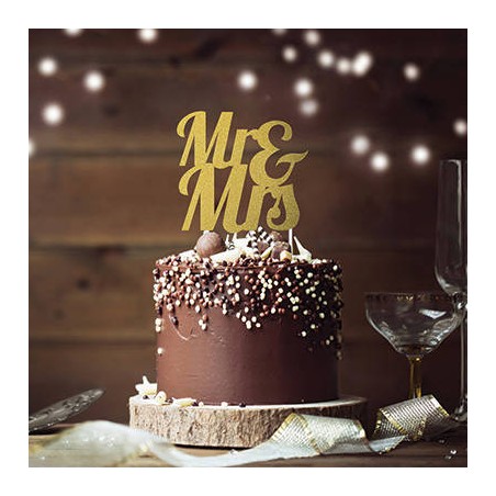 CAKE TOPPER GLITTER MR&MRS GOLD H24cm