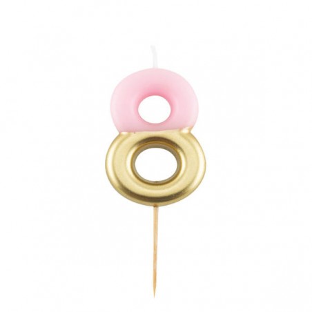 CANDELINA NUMERO 8 ROSA/ORO 10,5cm