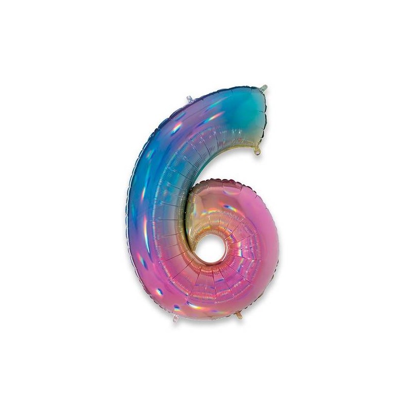 PALLONE NUMERO 6 MYLAR 102cm 40 RAINBOW